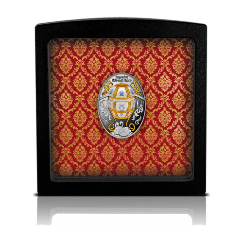 Srebrna moneta Jajo dwanaście paneli, Seria: Jaja Faberge etui