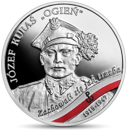 Srebrna moneta 10 zł Józefów Kuraś "Ogień" rewers