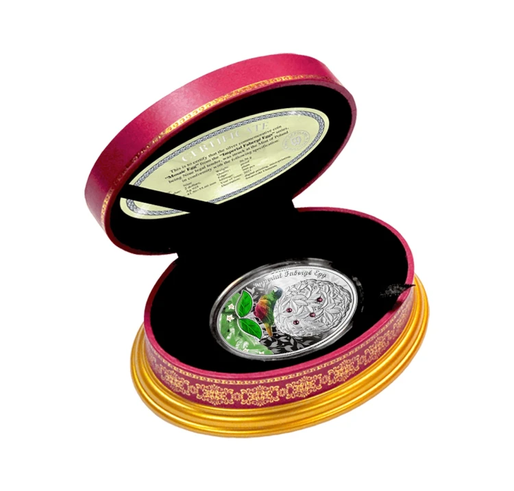 Srebrna moneta 2$ Jajo drzewo laurowe, Seria: Jaja Faberge etui