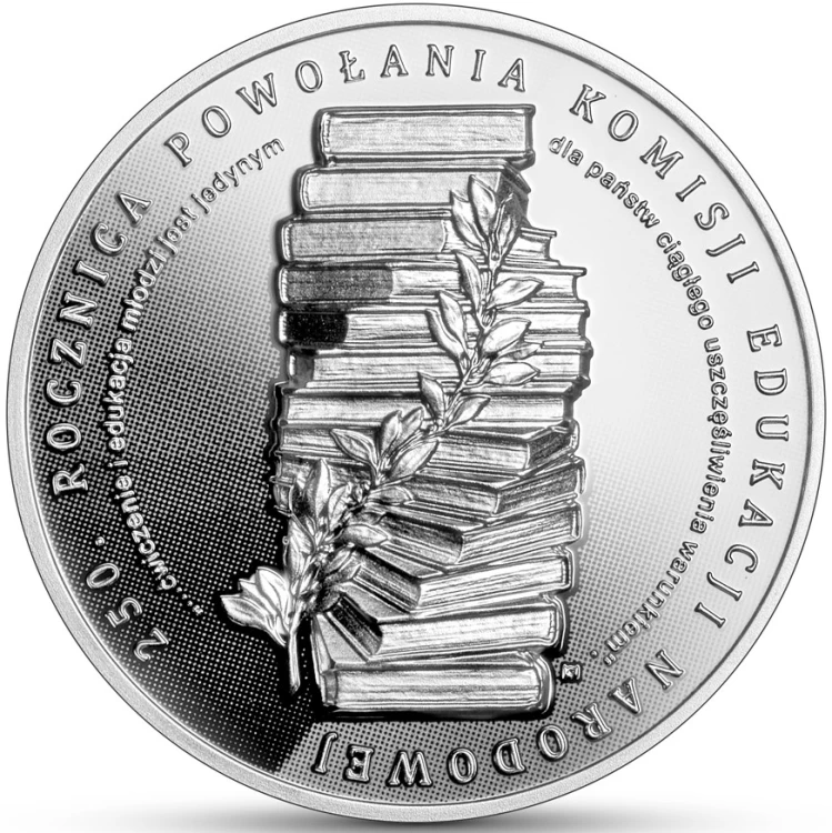 Srebrna moneta kolekcjonerska 10 zł 250. rocznica powołania Komisji Edukacji Narodowej rewers