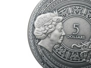 Srebrna moneta 5$ Marco Polo prezentacja awers detal