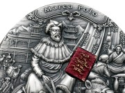 Srebrna moneta 5$ Marco Polo prezentacja rewers detal 2
