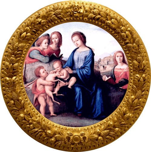 Srebrna moneta 500 CFA Piero di Cosimo Madonna z dzieciątkiem, św. Małgorzatą, św. Janem i Aniołami rewers