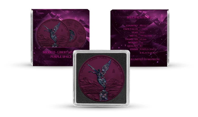 1 uncja, Mexican Libertad Purple Space, Srebrna moneta
