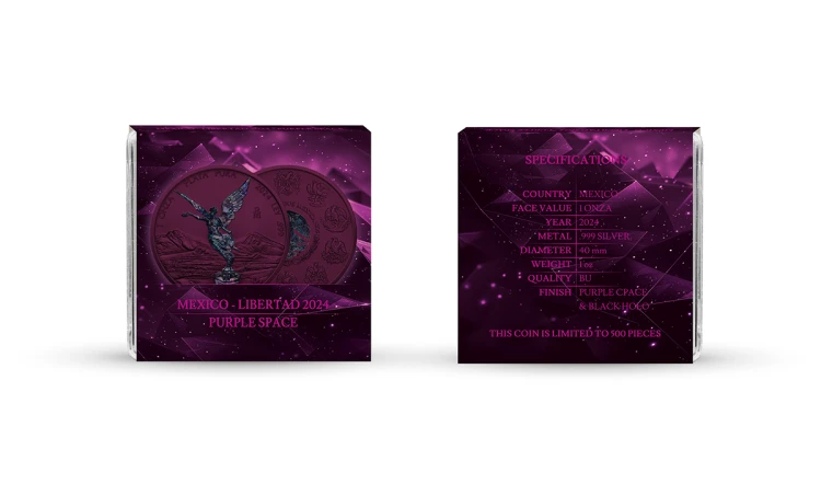 1 uncja, Mexican Libertad Purple Space, Srebrna moneta