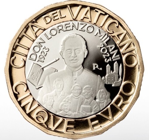 5 € Don Lorenzo Milani moneta bimetaliczna proof Watykan