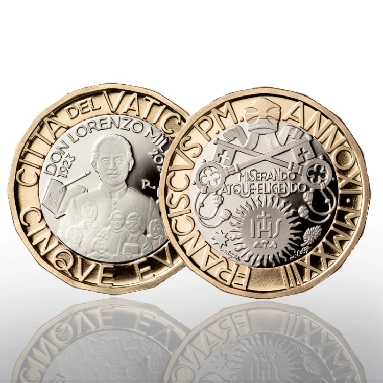 5 € Don Lorenzo Milani moneta bimetaliczna proof Watykan