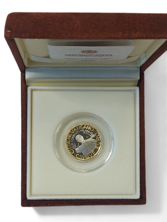 5 € Don Lorenzo Milani moneta bimetaliczna proof Watykan