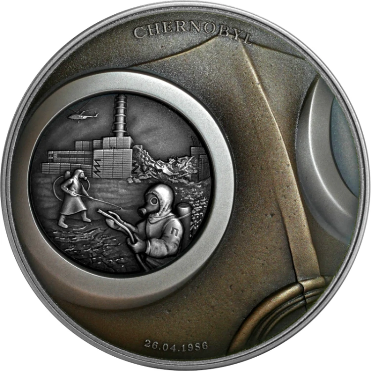 Srebrna moneta 5$ Czarnobyl rewers