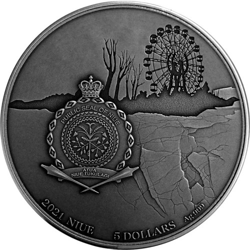 Srebrna moneta 5$ Czarnobyl awers