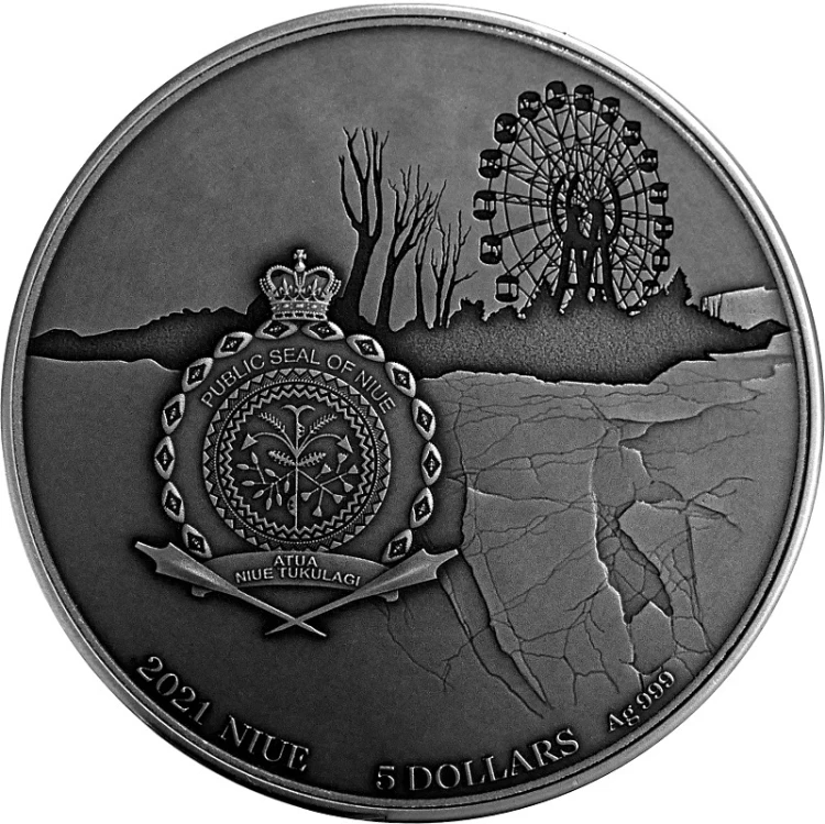 Srebrna moneta 5$ Czarnobyl awers