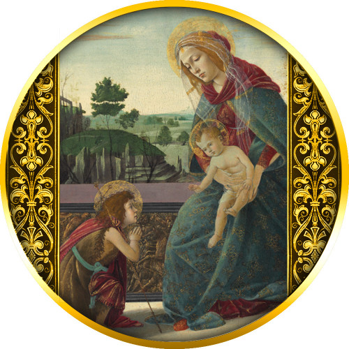 Srebrna moneta 500 CFA Madonna z dzieciątkiem rewers