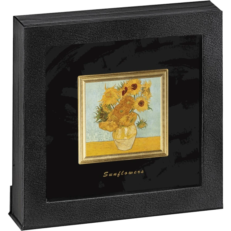 Srebrna moneta 2 $ Słoneczniki Vincent Van Gogh ramka