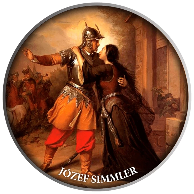 Srebrne monety 500 CFA Józef Simmler Pożegnanie Wacława z Marią rewers