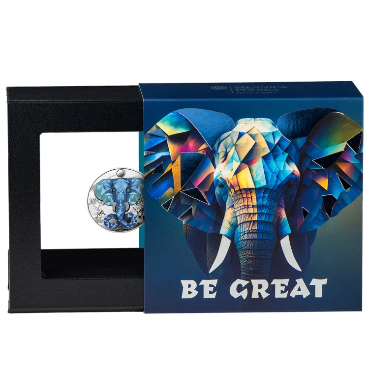 Srebrna moneta Słoń - Be Great etui
