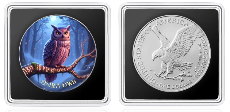 1 $, Amerykański Orzeł, Sowa Osira, Seria: Leśne totemy, Srebrna moneta uszlachetniona