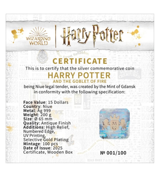15 $, Harry Potter i Czara Ognia, Srebrna moneta