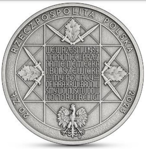 Srebrna moneta kolekcjonerska 20 zł Sowiecka agresja na Polskę – 17 IX 1939 r. awers