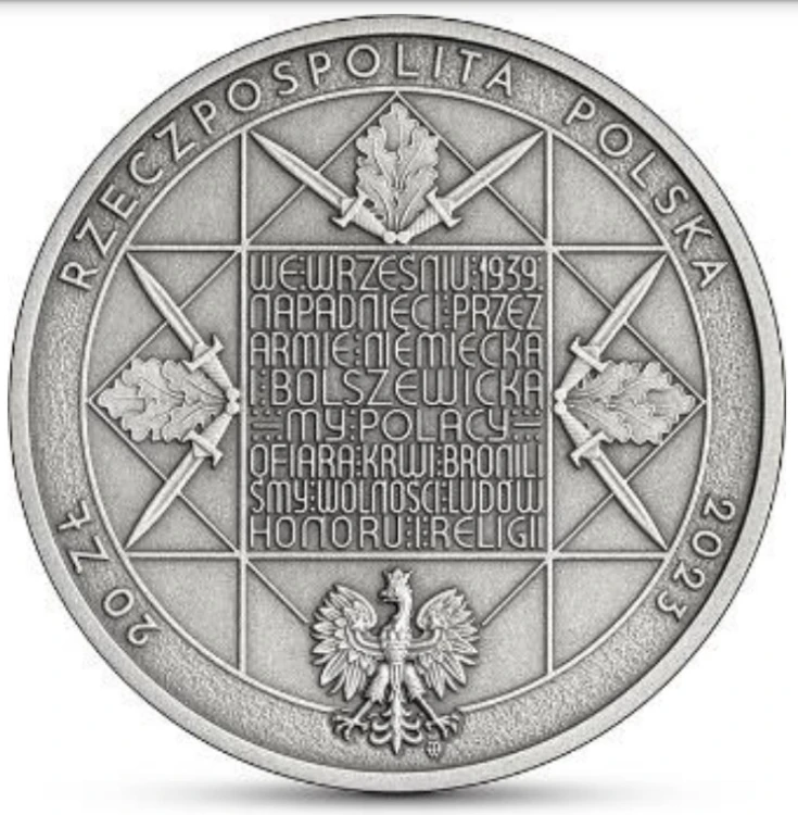 Srebrna moneta kolekcjonerska 20 zł Sowiecka agresja na Polskę – 17 IX 1939 r. awers