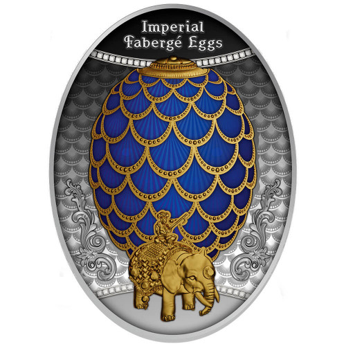 Srebrna moneta Jajo w kształcie szyszki pinii, Seria: Jaja Faberge rewers