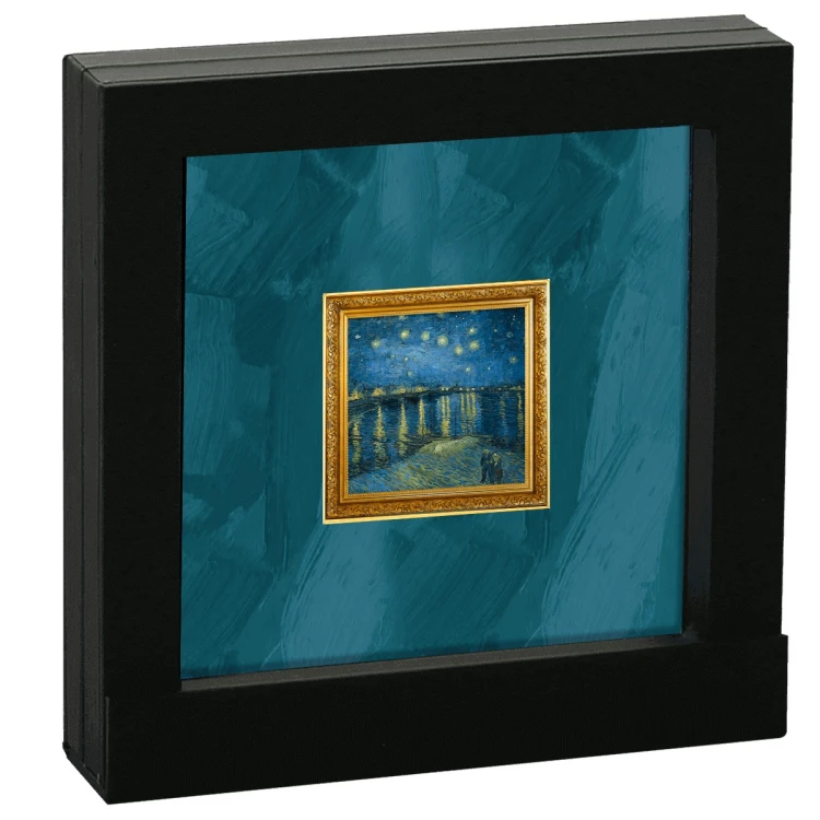 Srebrna moneta 1$ Gwiaździsta noc nad Rodanem Vincent van Gogh ramka