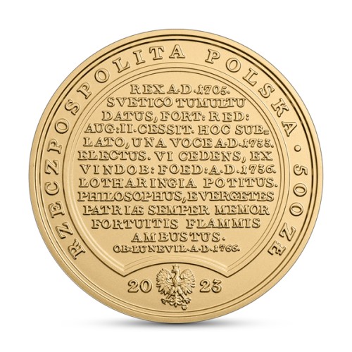 Złota moneta 500 zł Skarby Stanisława Augusta - Stanisław Leszczyński awers