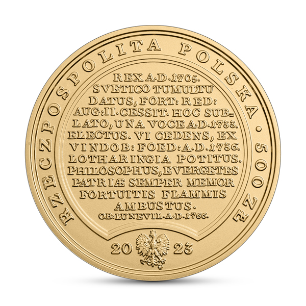 Złota moneta 500 zł Skarby Stanisława Augusta - Stanisław Leszczyński awers