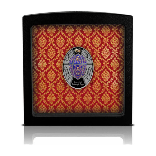 Srebrna moneta Jajo z dwunastoma monogramami, Seria: Jaja Faberge etui