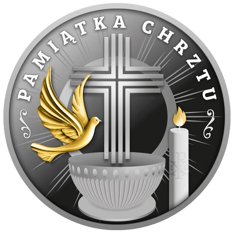 Pamiątka Chrztu srebrny numizmat rewers