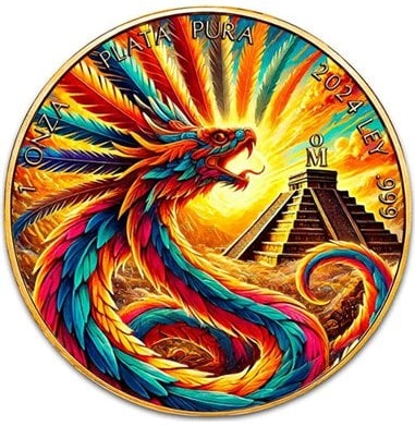 1 uncja, Quetzalcoatl , Mexico Libertad, Srebrna moneta uszlachetniona