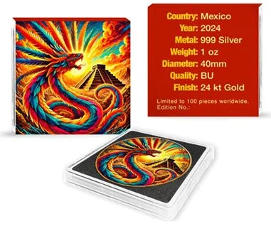 1 uncja, Quetzalcoatl , Mexico Libertad, Srebrna moneta uszlachetniona
