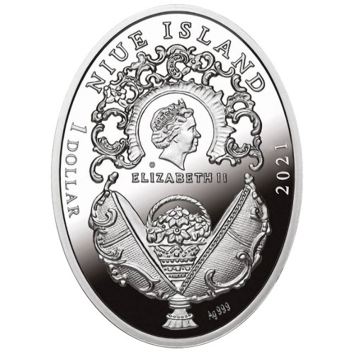 Srebrna moneta Jajo z bukietem polnych kwiatów, Seria: Jaja Faberge awers