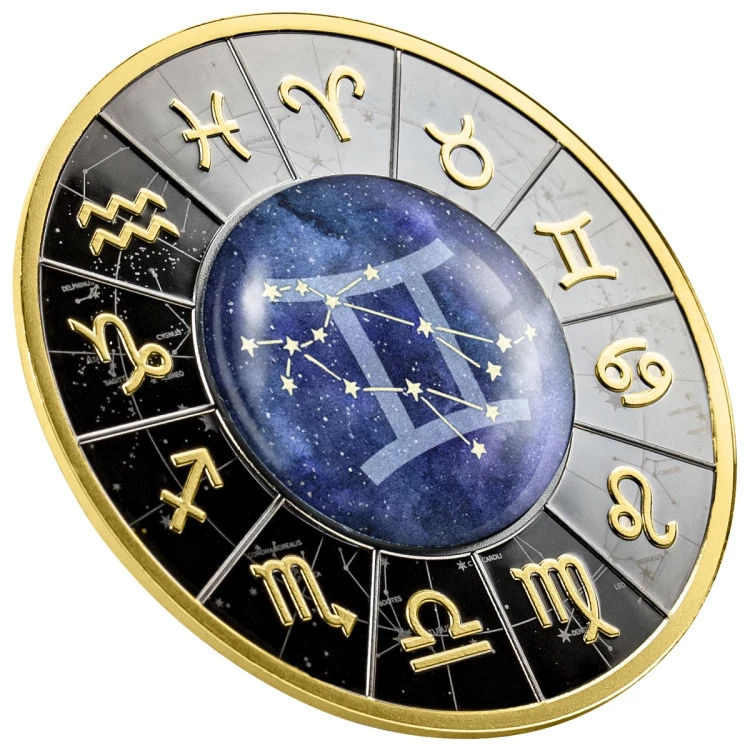 Srebrna moneta 500 CFA Znaki Zodiaku Bliźnięta rant