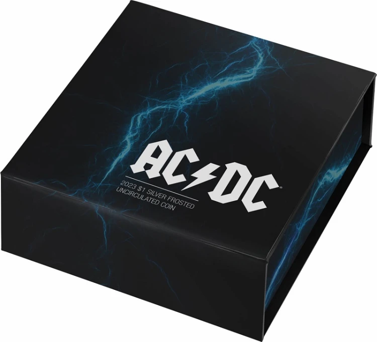 Srebrna moneta 1$ AC/DC etui