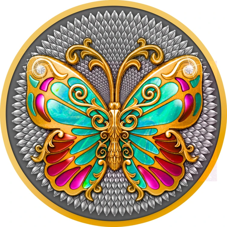 Srebrna moneta 5$ Motyl rewers