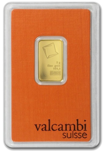 Sztabka złota Valcambi certipack 5 g rewers