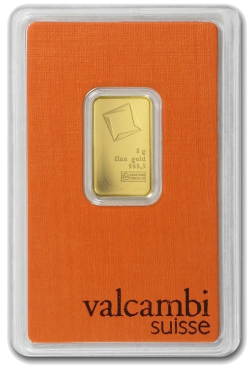 Sztabka złota Valcambi certipack 5 g rewers