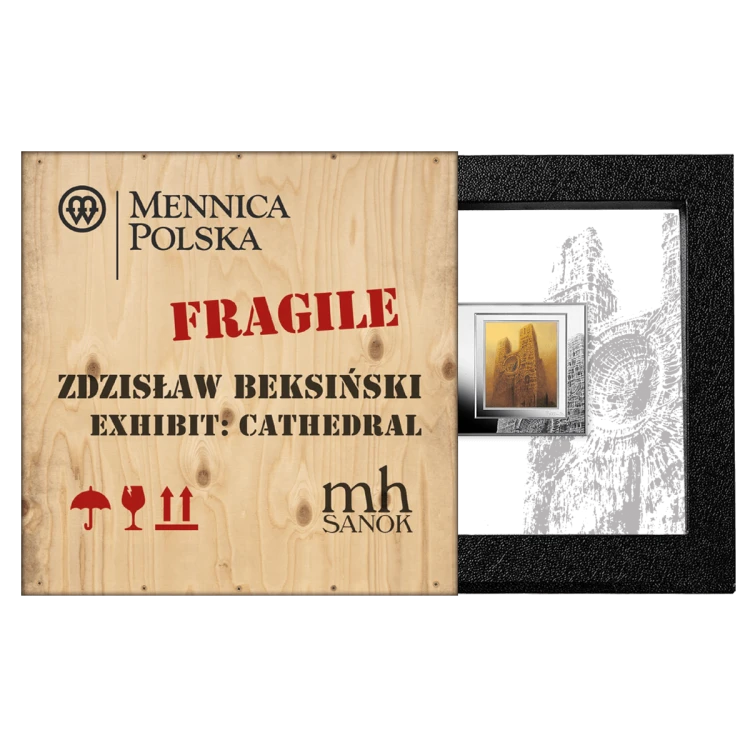 Srebrna moneta 1000 CFA Katedra Zdzisław Beksiński etui