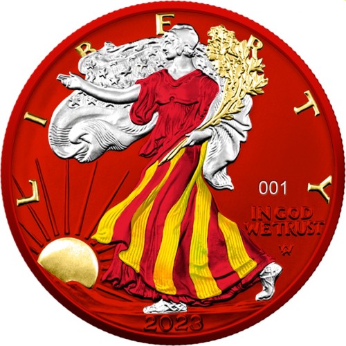 Srebrna moneta 1 oz Amerykański Orzeł Space Metals IV Red awers