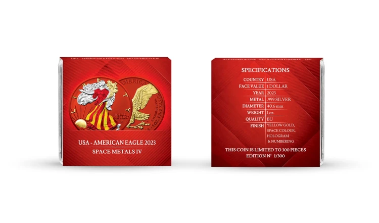 Srebrna moneta 1 oz Amerykański Orzeł Space Metals IV Red certyfikat