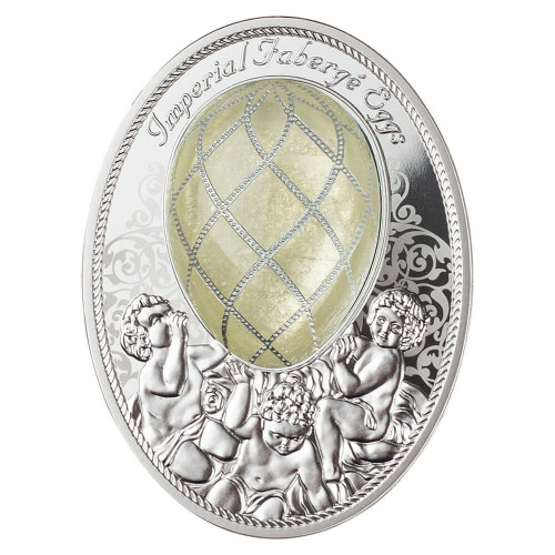Srebrna moneta Jajo z diamentową kratką, Seria: Jaja Faberge rewers