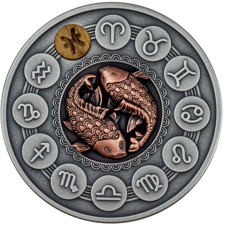 Srebrna moneta Znaki Zodiaku: Ryby rewers