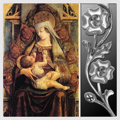 Srebrna moneta 500 CFA Carlo Crivelli, Matka Boska Tronująca rewers