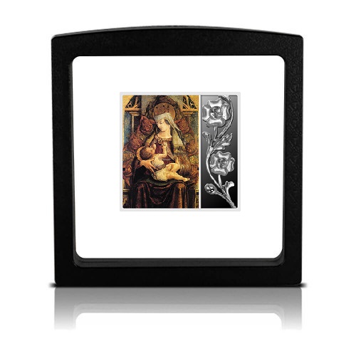 Srebrna moneta 500 CFA Carlo Crivelli, Matka Boska Tronująca ramka