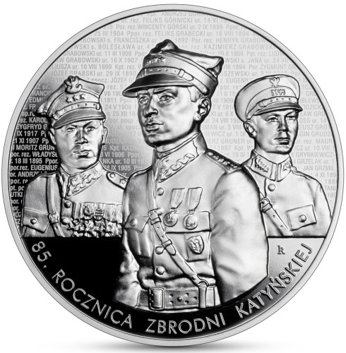 Srebrna moneta 50 zł 85. rocznica zbrodni katyńskiej rewers