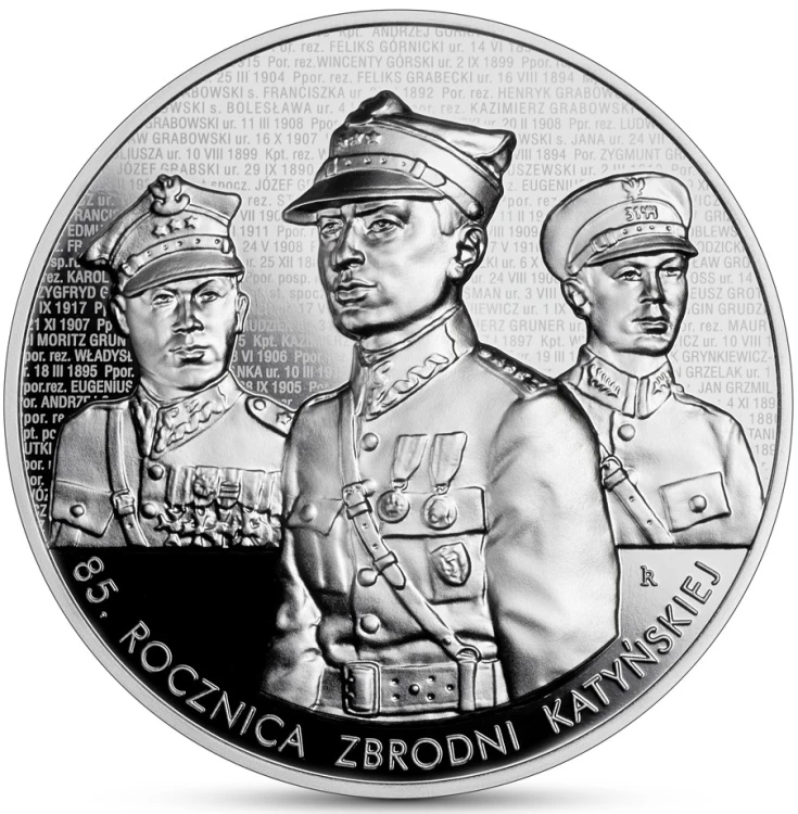 Srebrna moneta 50 zł 85. rocznica zbrodni katyńskiej rewers