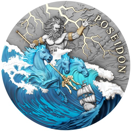 Moneta kolekcjonerska Poseidon – mitologia grecka, artystyczna moneta premium