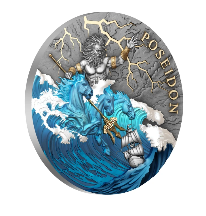 Moneta kolekcjonerska Poseidon – mitologia grecka, artystyczna moneta premium