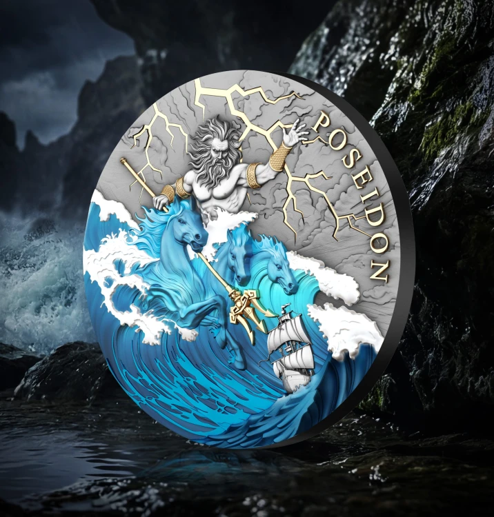 Moneta kolekcjonerska Poseidon – mitologia grecka, artystyczna moneta premium