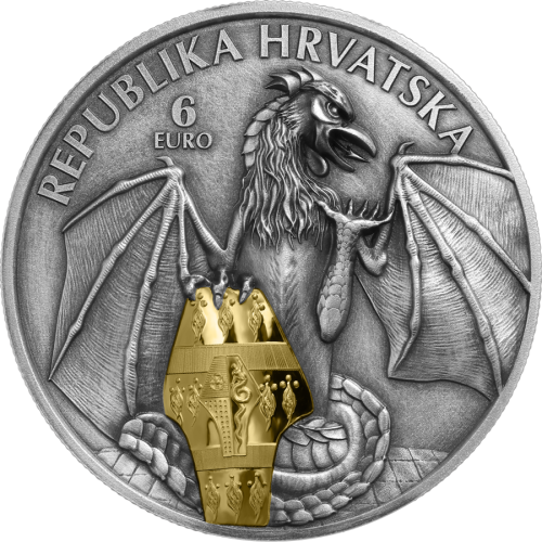 Srebrna moneta 6 Euro Smoki z Trsatu rewers